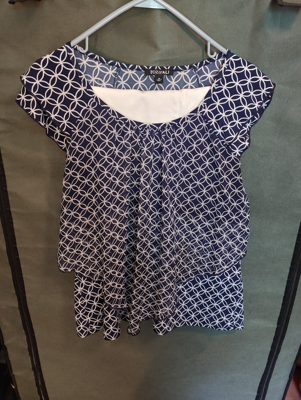 Roz & Ali Navy and White Geometric Short Sleeve Tunic